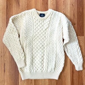 NEW Aran Irish Wool Cable Knit Crew Sweater
